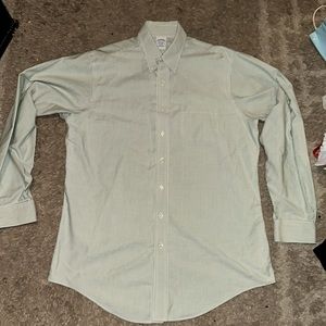 Green &‎ White stripe Brooks Brothers Non-Iron Dress Shirt Size 17-6/7